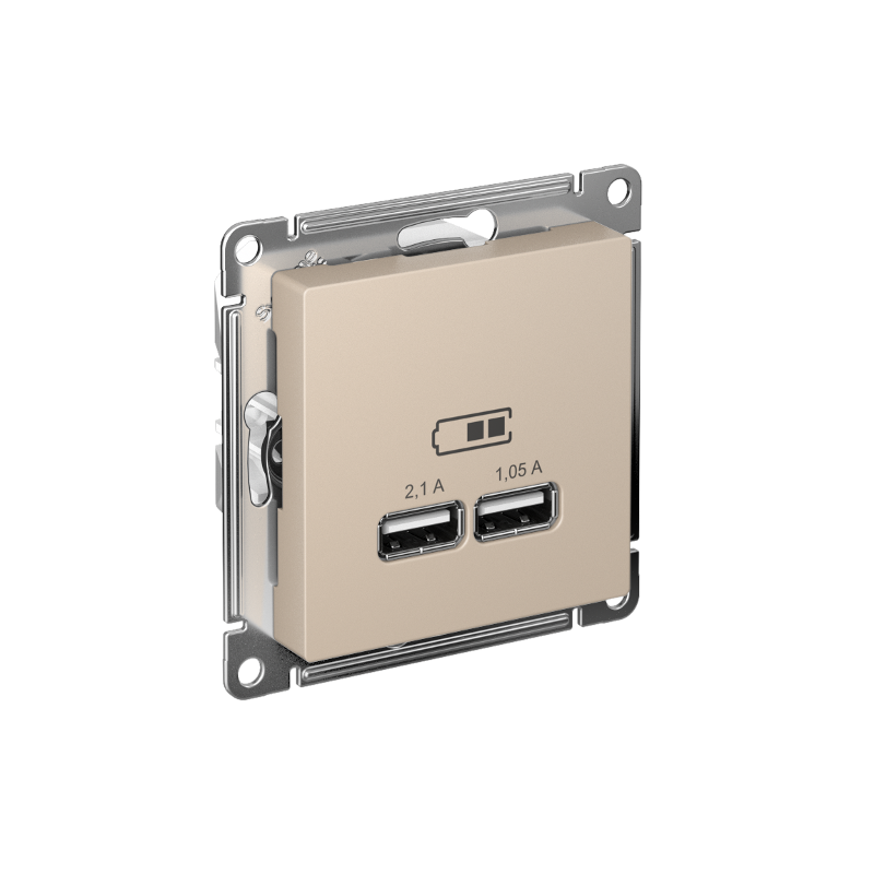 AtlasDesign Песочный USB Розетка A+A, 5В/2,1 А, 2х5В/1,05 А, механизм | ATN001233 | SE — Systeme Electric