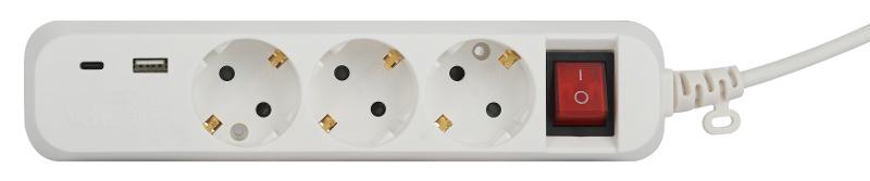 Удлинитель электрический  UB-3es-1,5m-USB c заземлением с выключателем 3 розетки + 1xUSBA+1xUSBC 1,5м 10А  | Б0052897 | ЭРА — миниатюра 2