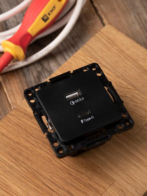Стокгольм Механизм Розетки с 2USB type-A + type-C черный PROxima | EZR-2USB-type-C | EKF — миниатюра 6