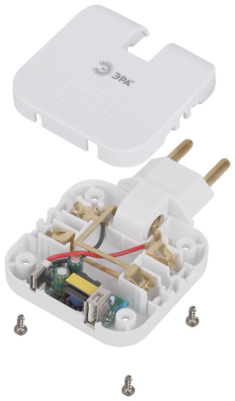 Разветвитель электрический ЭРА SPF-2-FL-USBC поворотный на 2 розетки + 2USB A+C 10А белый | Б0069090 | ЭРА — миниатюра 2