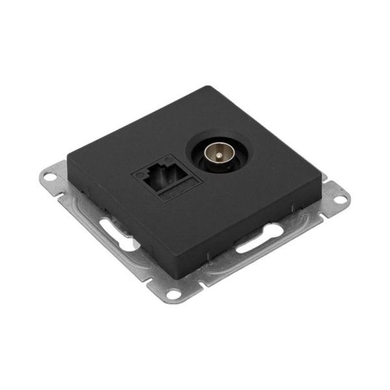 Механизм розетки TV+RJ45 (cat5), чёрный Эпика EKF | UP1-SOB-TV+RJ | EKF — миниатюра 13