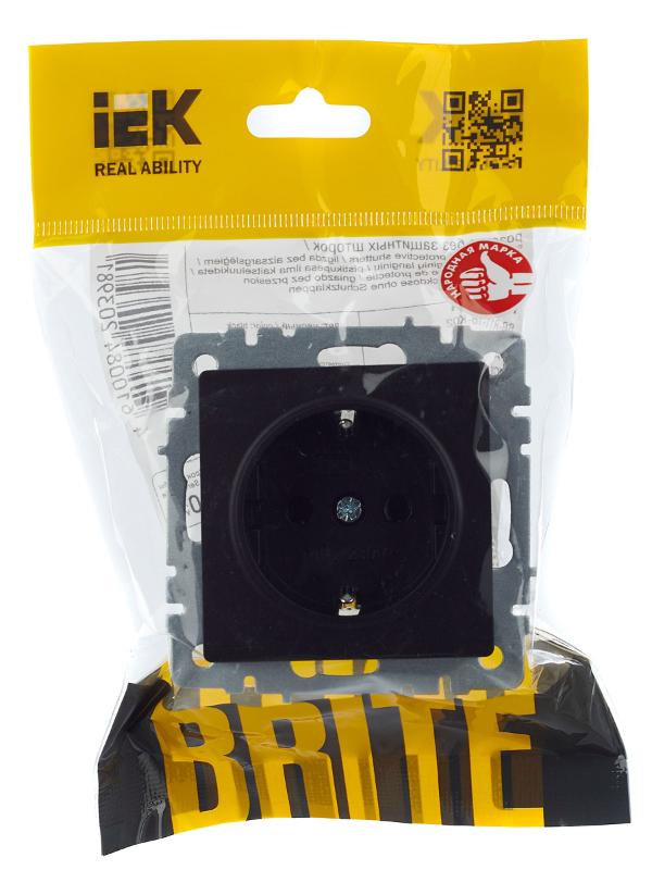 BRITE Розетка с заземлением без шторок 16А РС11-1-0-БрЧ черный | BR-R11-16-K02 | IEK — миниатюра 2