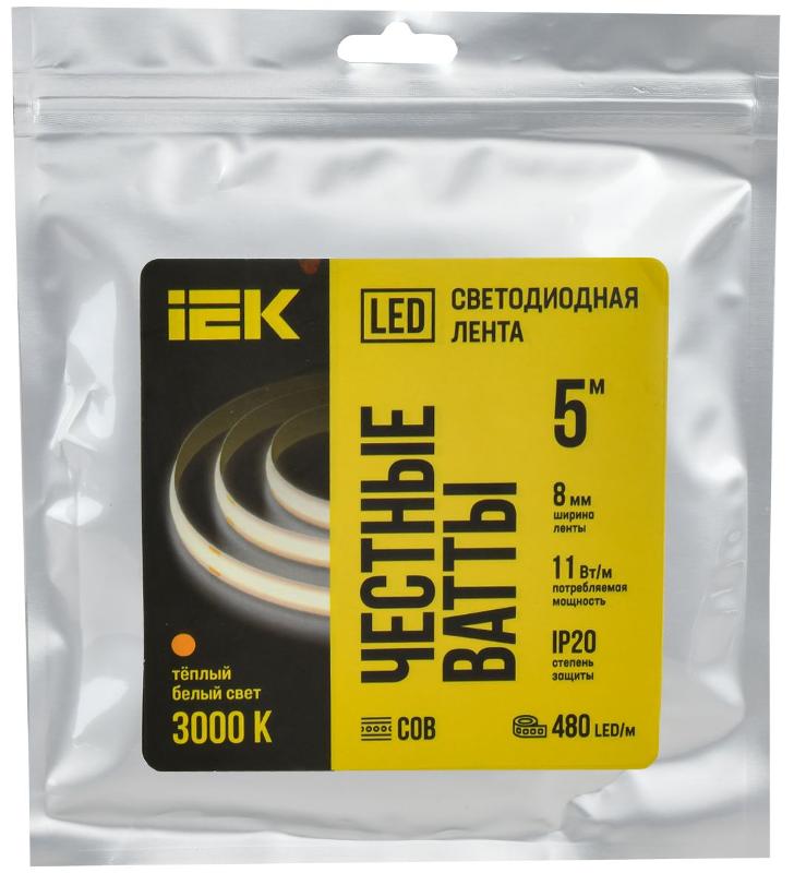 Лента светодиодная 5м COB-480 диодов 11Вт/м IP20 8мм 24В 3000К | LSR11-1-480-20-1-05 | IEK — миниатюра 3