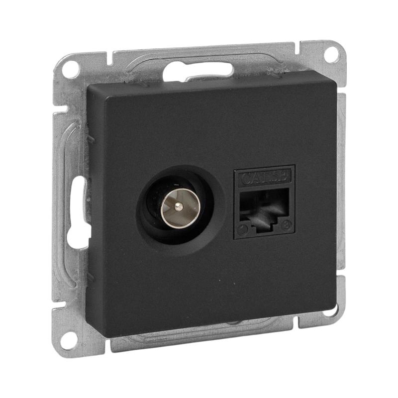Механизм розетки TV+RJ45 (cat5), чёрный Эпика EKF | UP1-SOB-TV+RJ | EKF — EKF