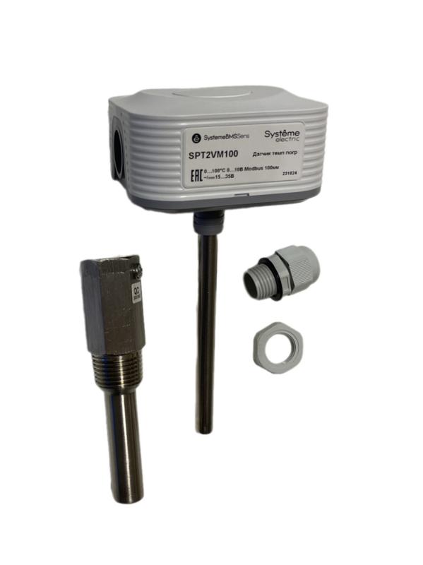 Датчик температуры погружной, 0…+100°С 0…10В RS485/Modbus 100мм ~24В±20%/=15…35В с гильзой 50мм | SPT2VM100 | SE — миниатюра 5
