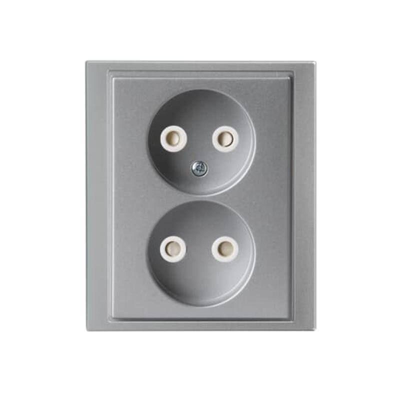 Розетка Double Shuko 16А 230В, без заземления, Impressivo, алюминий | 302UJ-83  | 2TKA00000338 | ABB — ABB