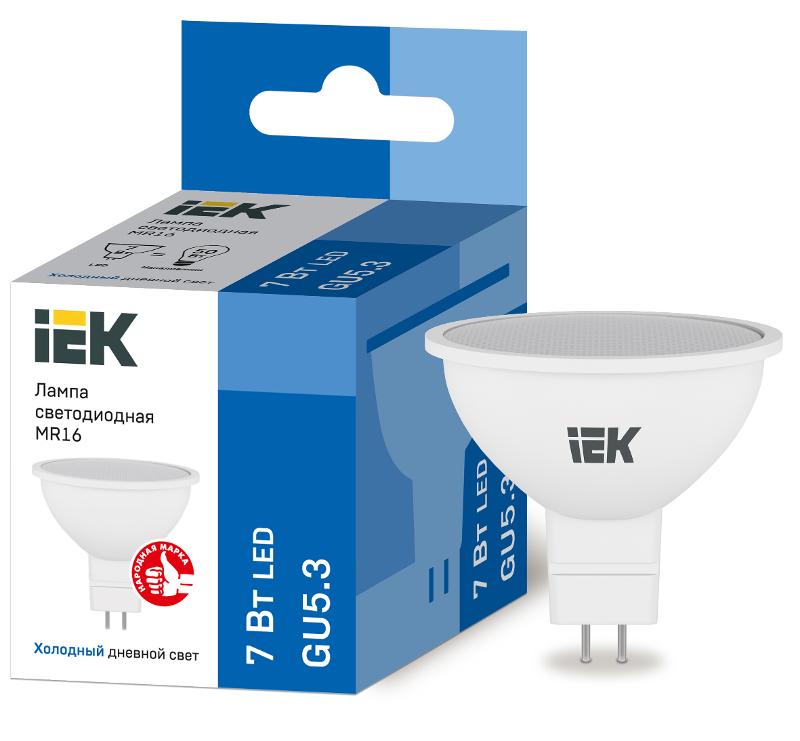 Лампа светодиодная LED 7Вт GU5.3 230В 6500К ECO MR16 софит | LLE-MR16-7-230-65-GU5 | IEK — IEK (ИЭК)