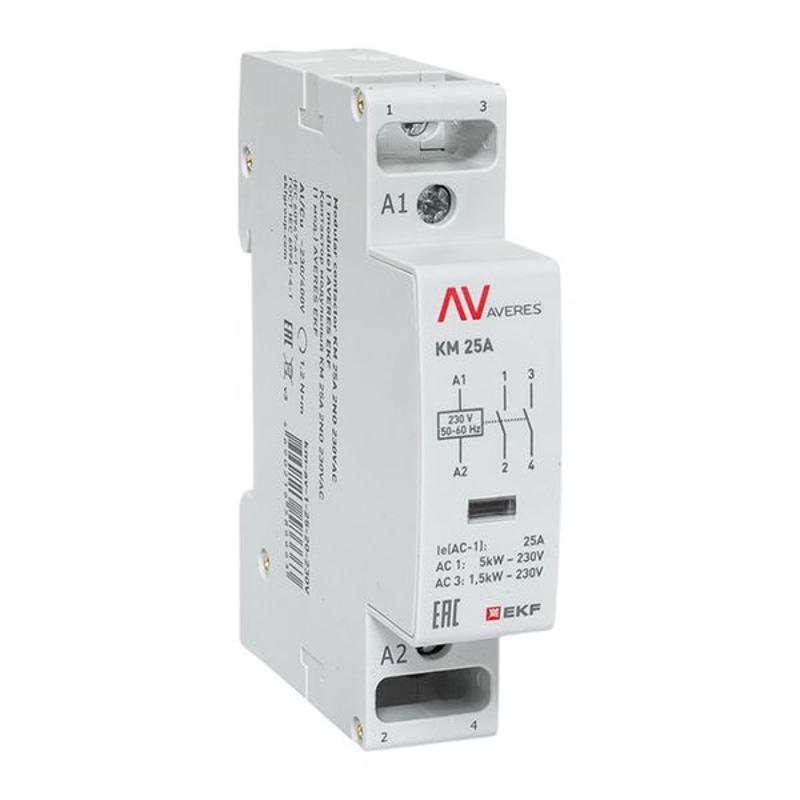 Контактор модульный КМ 25А 2NО 230VAC (1 мод.) AVERES | km-av-1-25-20-230V | EKF — EKF