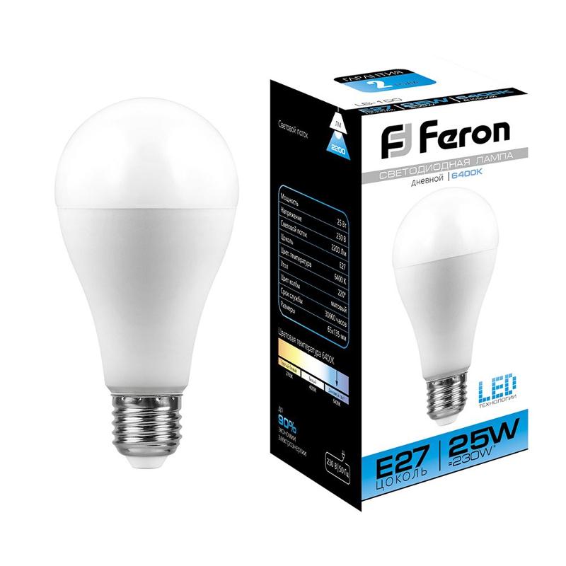 Лампа светодиодная LB-100 (25W) 230V E27 6400K A65 | 25792 | FERON — миниатюра 1