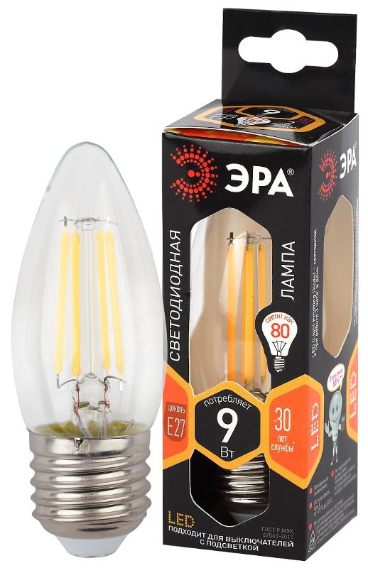 Лампа светодиодная F-LED B35-9w-827-E27 (филамент, свеча, 9Вт, тепл, E27) | Б0046993 | ЭРА — миниатюра 1