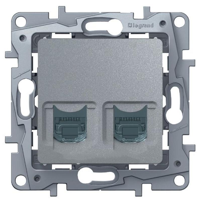 Etika Алюминий Розетка компьютерная 2-ая RJ45, категория 5е UTP — миниатюра 2