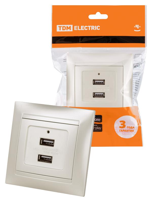 Розетка 2USB порт 2,1А 5В перламутр "Лама" | SQ1815-0841 | TDM — TDM ELECTRIC