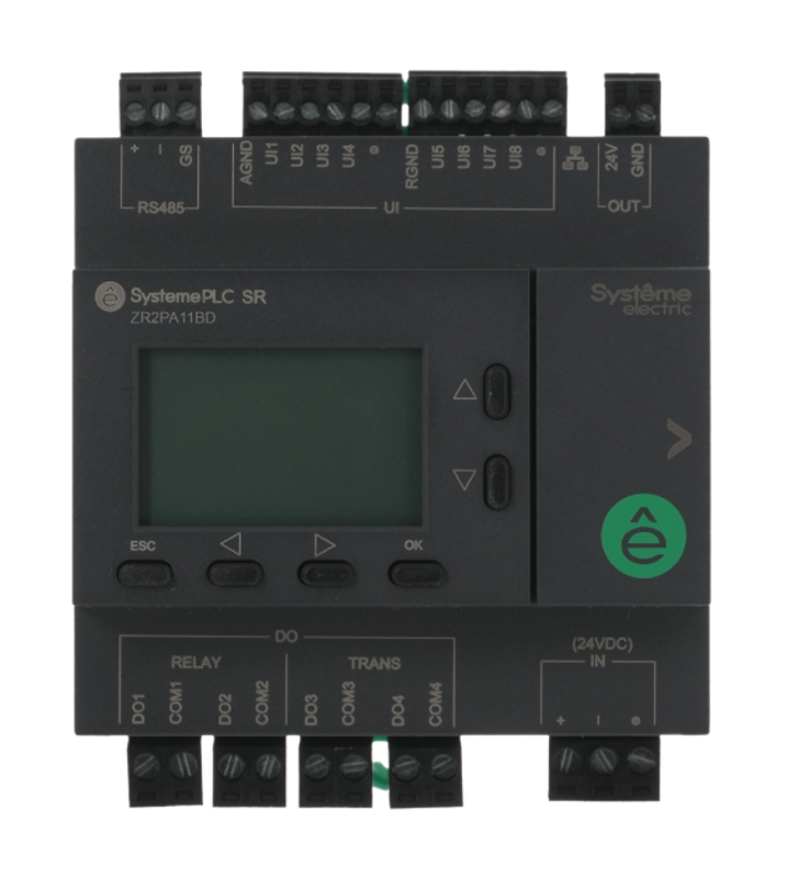 Интеллектуальное реле SR2, 24 VDC, дисплей, 8 UI (AI, DI), 4 DO (2 реле, 2 транз.), 1xRS485, 1xRJ45 | ZR2PA11BD | SE — Systeme Electric