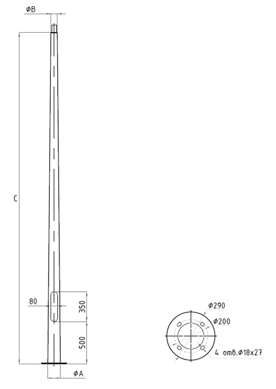 Опора освещения VERTEX 8M RAL 9006 (без ЗДФ) | 4702001390 | Световые Технологии — миниатюра 2