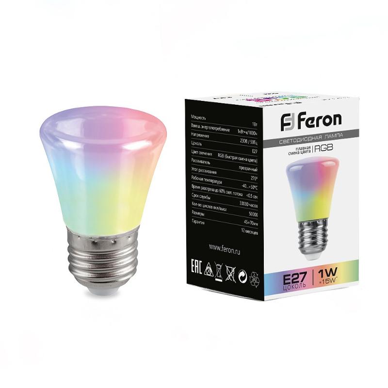 Лампа светодиодная LB-372 (1W) 230V E27 RGB Колокольчик для белт лайта матовый плавная сменая цвета | 38117 | Feron — миниатюра 1