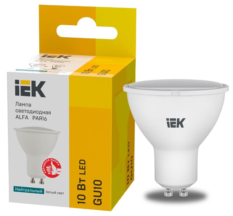 Лампа светодиодная  ALFA PAR16 софит 10Вт 230В 4000К GU10 (6шт) | LLA-PAR16-10-230-4-GU10-6 | IEK — IEK (ИЭК)