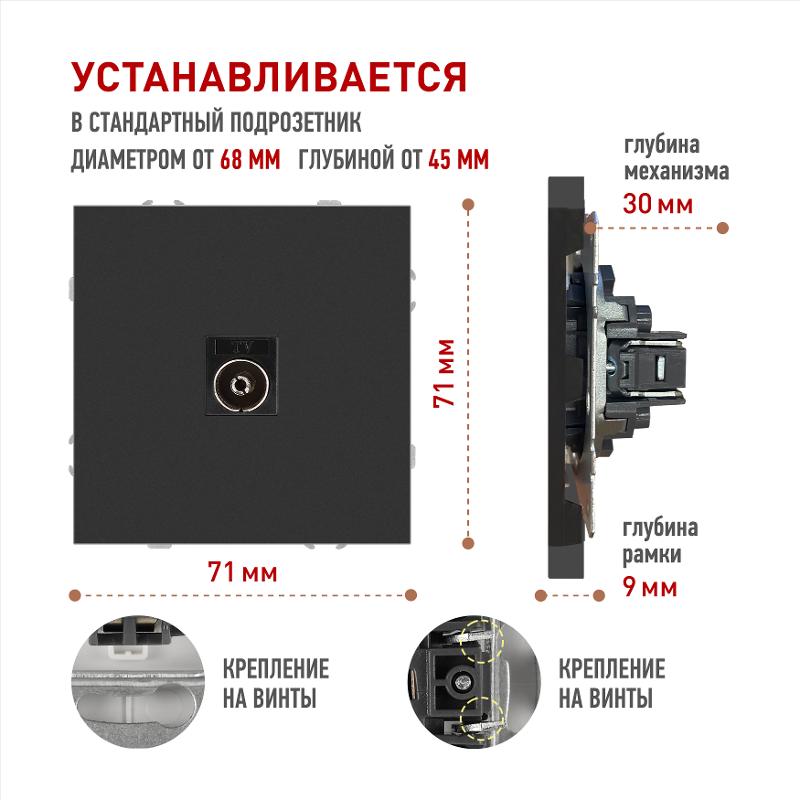 Розетка Galaxy 15-3101-05 TV одиночная IP20 антрацит | Б0070723 | ЭРА — миниатюра 4