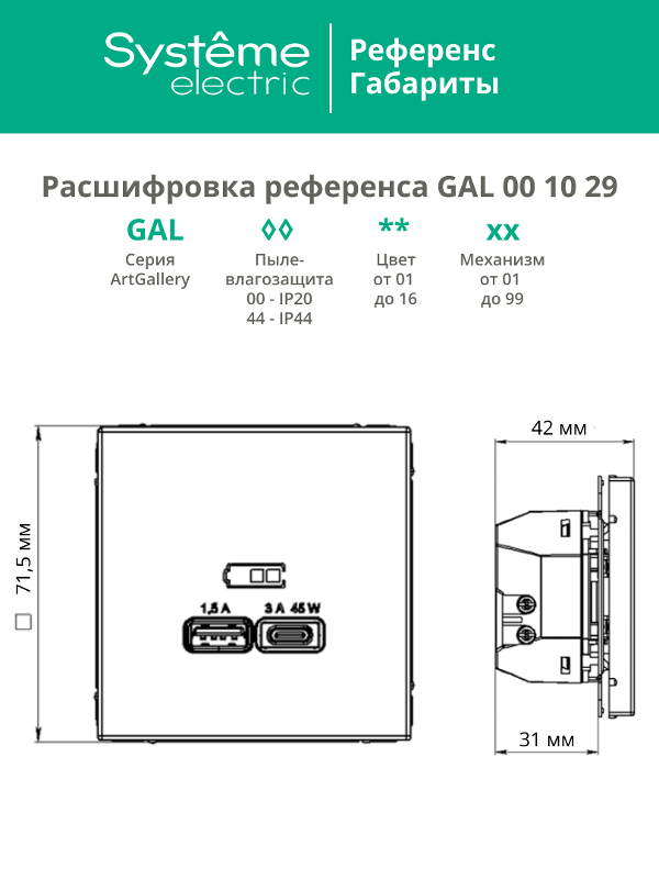 ArtGallery Карбон Розетка USB A + тип-C 45Вт высокоскор.заряд. QC, PD, механизм | GAL001029 | SE — миниатюра 7