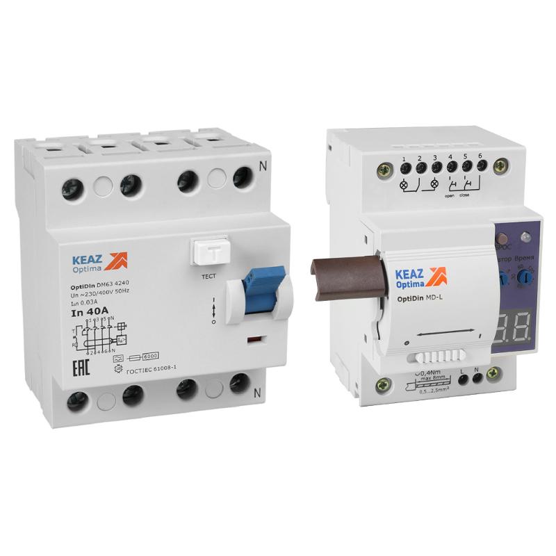 Моторпривод OptiDin MD-L-УХЛ4 + ВДТ без защиты от сверхтоков OptiDin DM63-4440-AС-УХЛ4 (4P, 40, 300mA) | 361846 | КЭАЗ — КЭАЗ (Курский электроаппаратный завод)