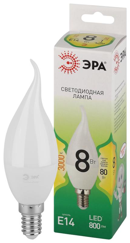 Лампа светодиодная  GREEN LINE LED BXS-8W-830-E14 GL E14 8 Вт свеча на ветру теплый свет | Б0067103 | ЭРА — миниатюра 1