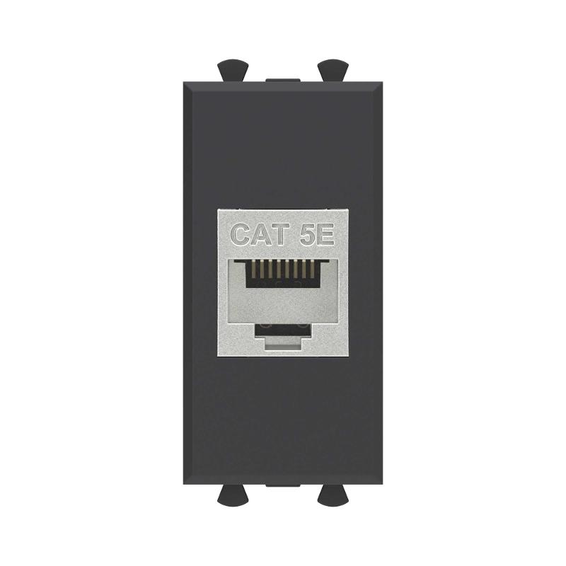 Компьютерная розетка RJ-45 без шторки модульная, кат.5е экранированная, "Avanti", "Черный матовый", 1 модуль | 4412761 | DKC — миниатюра 1