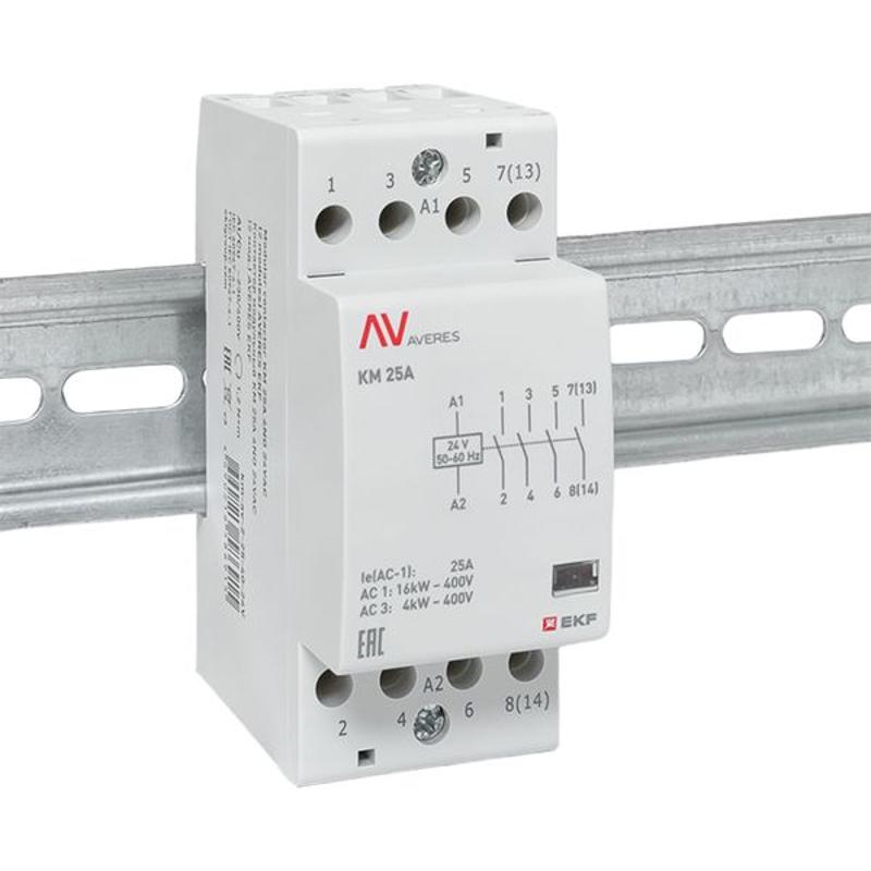 Контактор модульный КМ 25А 4NO 24VAC (2 мод.) AVERES | km-av-2-25-40-24V | EKF — миниатюра 2