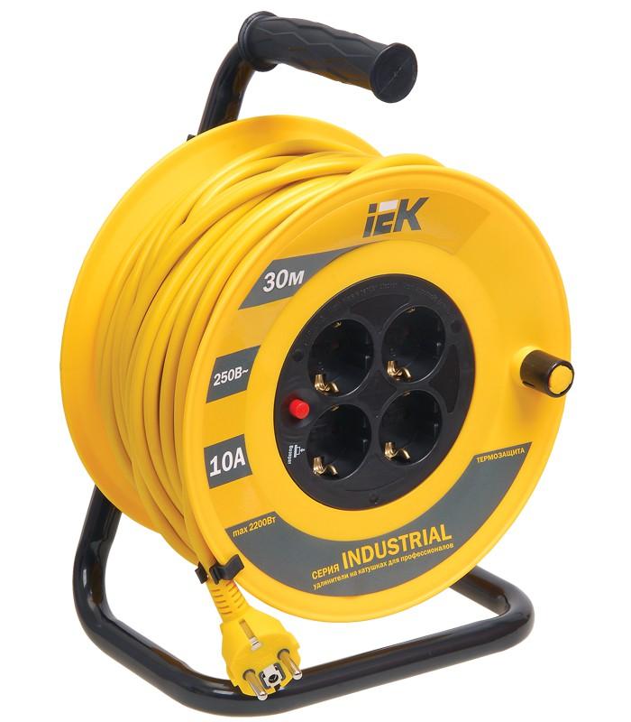 Удлинитель на катушке УК30 с т/з 4 места 2Р+PЕ/30м 3х1,0 мм2 "Industrial" | WKP14-10-04-30 | IEK — миниатюра 2