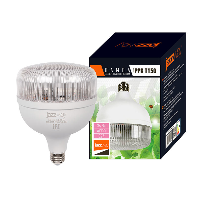 Лампа светодиодная PPG T150 Agro 36w CL E27  (для растений) | .5050389 | Jazzway — миниатюра 5