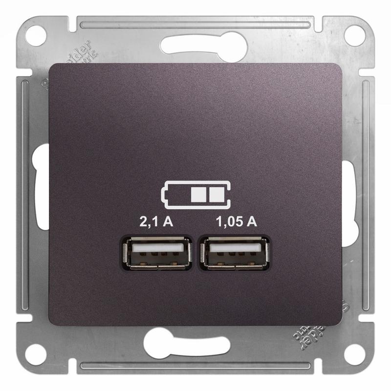 Glossa Сиреневый туман USB Розетка, 5В/2100мА, 2х5В/1050мА, механизм | GSL001433 | SE — Systeme Electric