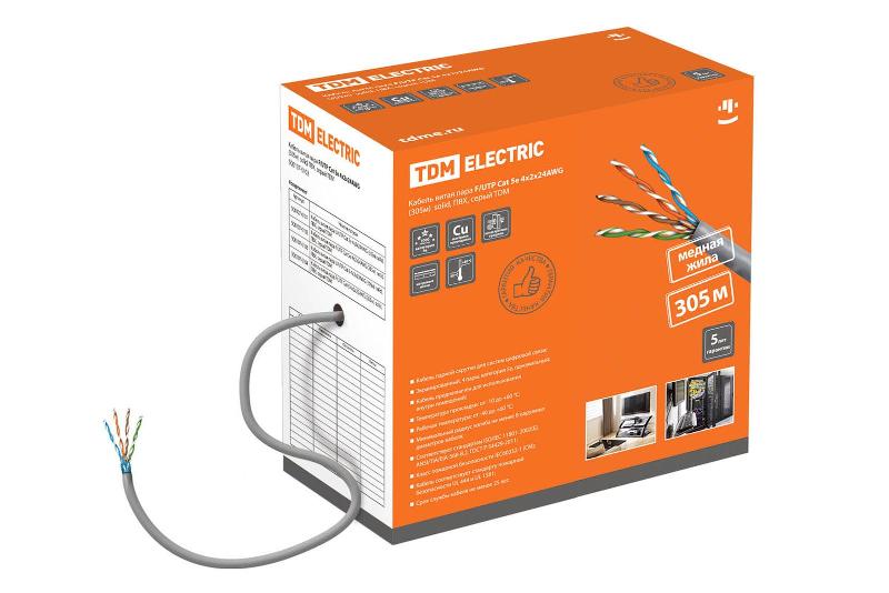 Кабель витая пара F/UTP Cat 5e 4х2х24AWG (305м)  solid, ПВХ, серый | SQ0107-0102 | TDM — TDM ELECTRIC