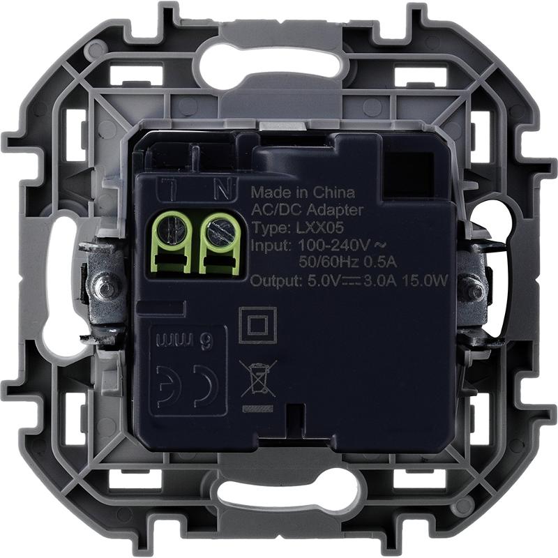 Inspiria Алюминий Устройство зарядное 2 местное с USB-разьемами A-C 240В/5В 3000мА С/У без рамки — миниатюра 2