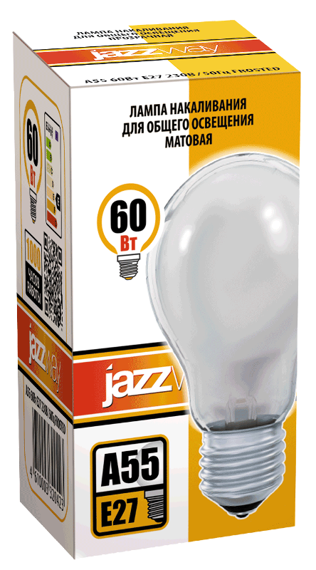 Лампа накаливания ЛОН  60Вт Е27 240В A55 frosted (БМТ 230-60-5) | 3320423 | Jazzway — миниатюра 2