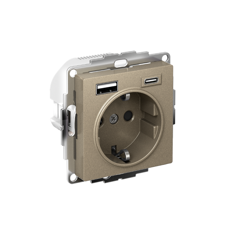 AtlasDesign Розетка 16А c 2 USB A+C, 5В/2,4А/3,0А, 2х5В/1,5А, механизм, Шампань | ATN000532 | SE — Systeme Electric