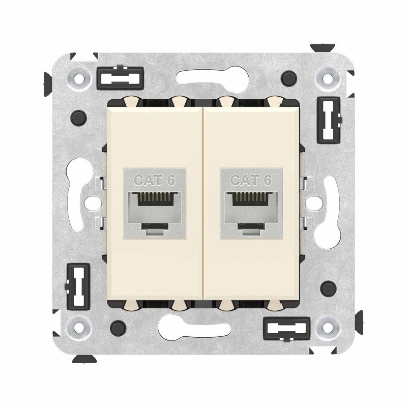 Компьютерная розетка RJ-45 без шторки в стену, кат.6 двойная экранированная, "Avanti", "Ванильная дымка" | 4405794 | DKC — DKC (ДКС)