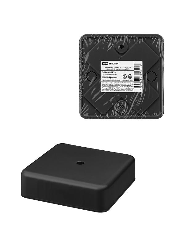 Коробка распаячная КР 75х75х20 ОП черная, IP40, инд. штрихкод TDM | SQ1401-0953 | TDM — фото 1 | Sento