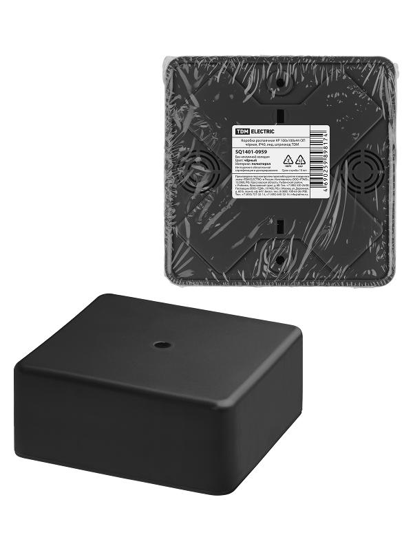 Коробка распаячная КР 100х100х44 ОП черная, IP40, инд. штрихкод | SQ1401-0959 | TDM — фото 1 | Sento