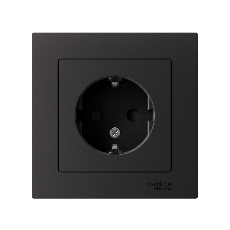 AtlasDesign Карбон Розетка с заземлением со шторками, 16А, (в сборе с рамкой) | ATN001044 | SE — миниатюра 2