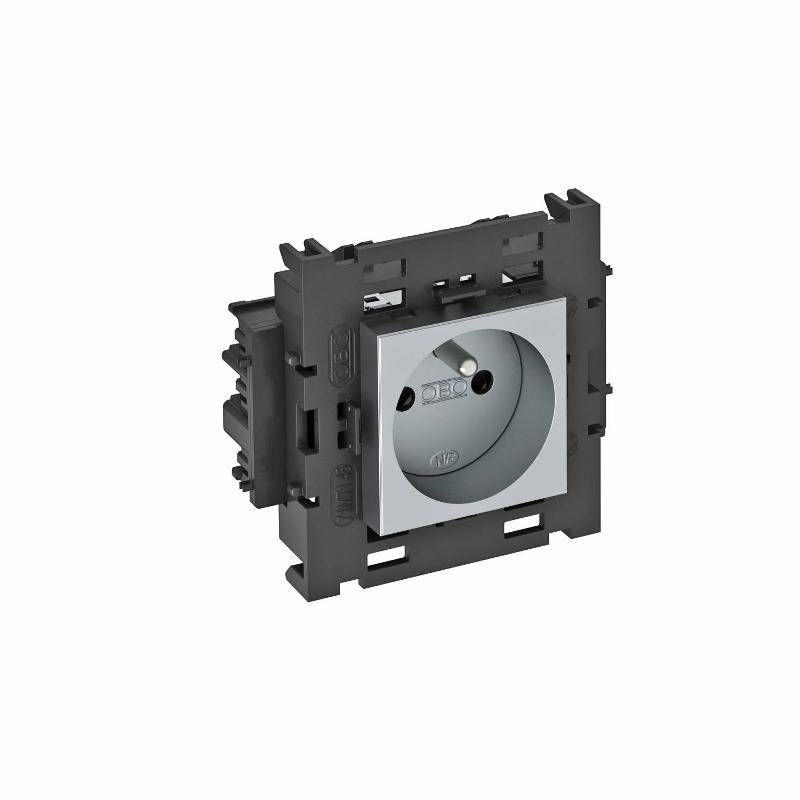 Розетка одинарная 0° Modul45connect франц. стандарт, 250 В, 16A (серебристый) (STD-F0C8 AL1) | 6120612 | OBO Bettermann — OBO Bettermann