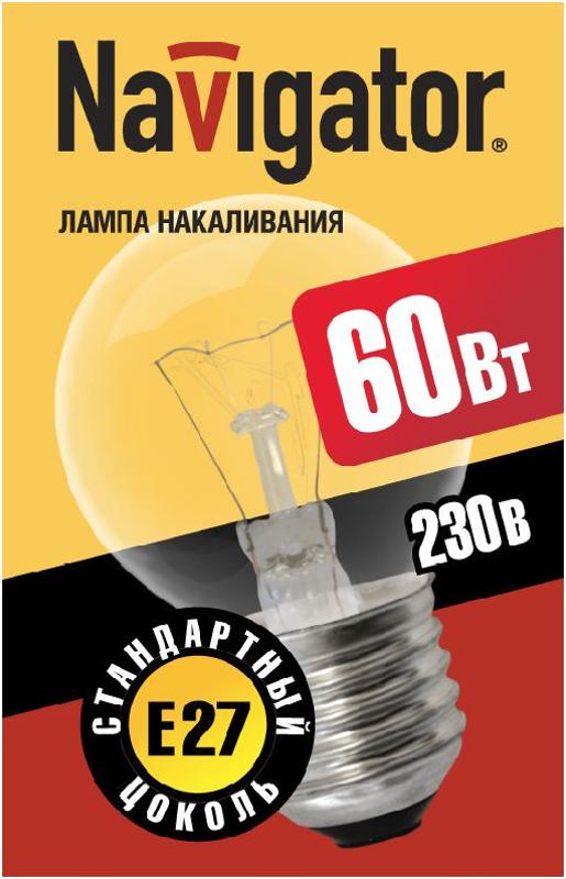 Лампа накаливания ЛОН  60Вт Е27 230В NI-C-60-230-E27-CL (КНР) | 94312 | Navigator — миниатюра 2