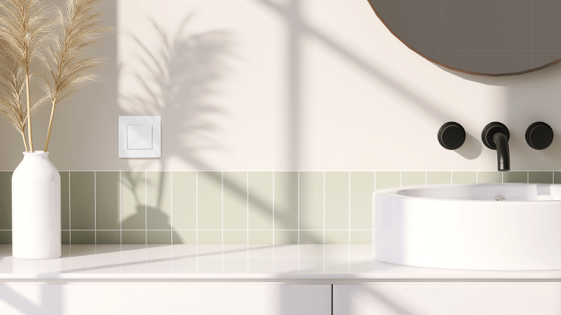 Переключатель одноклавишный IP44 - Legrand Etika - 10А 250В безвинтовые зажимы - белый — миниатюра 7