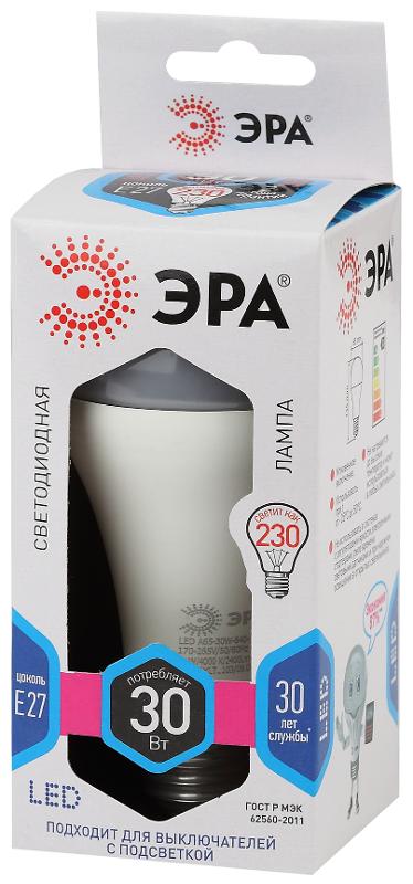 Лампа светодиодная LED A65-30W-840-E27 (диод, груша, 30Вт, нейтр, E27) (10/100/1200) | Б0048016 | ЭРА — миниатюра 2