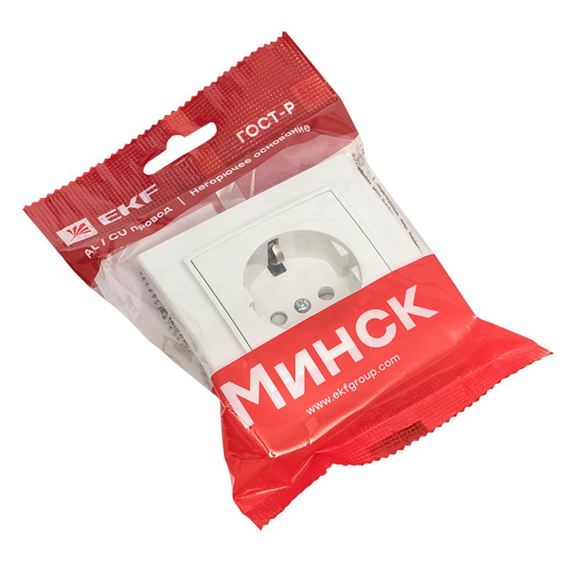 Минск Розетка 1-местная СП с заземлением 16А белая с защ. штор. EKF Basic | ERR16-028-100 | EKF — миниатюра 8