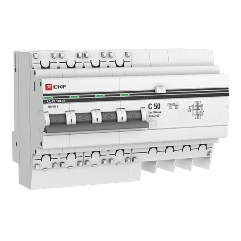 Выключатель автоматический дифференциального тока АД-4S 4п 50А C 100мА тип AC (8 мод.) PROxima (электронный,) | DA4-50-100S-pro | EKF — EKF