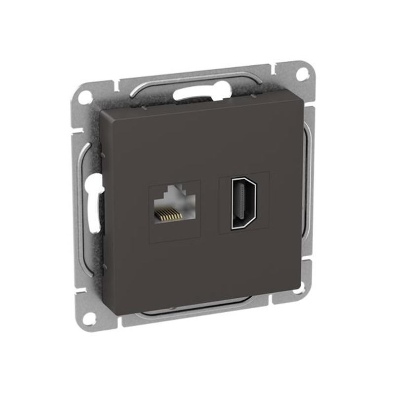 Механизм розетки HDMI+RJ45 (cat5), мокко Эпика  |UP1-SOM-HDMI-RJ45| EKF — миниатюра 3