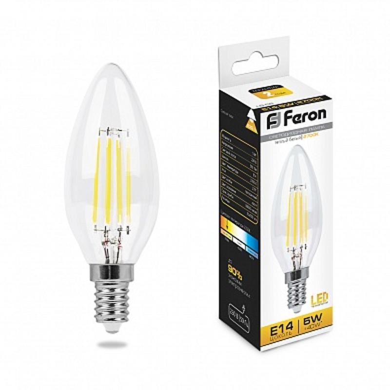 Лампа светодиодная LB-58 (5W) 230V E14 2700K филамент C35 прозрачная | 25572 | FERON — Feron