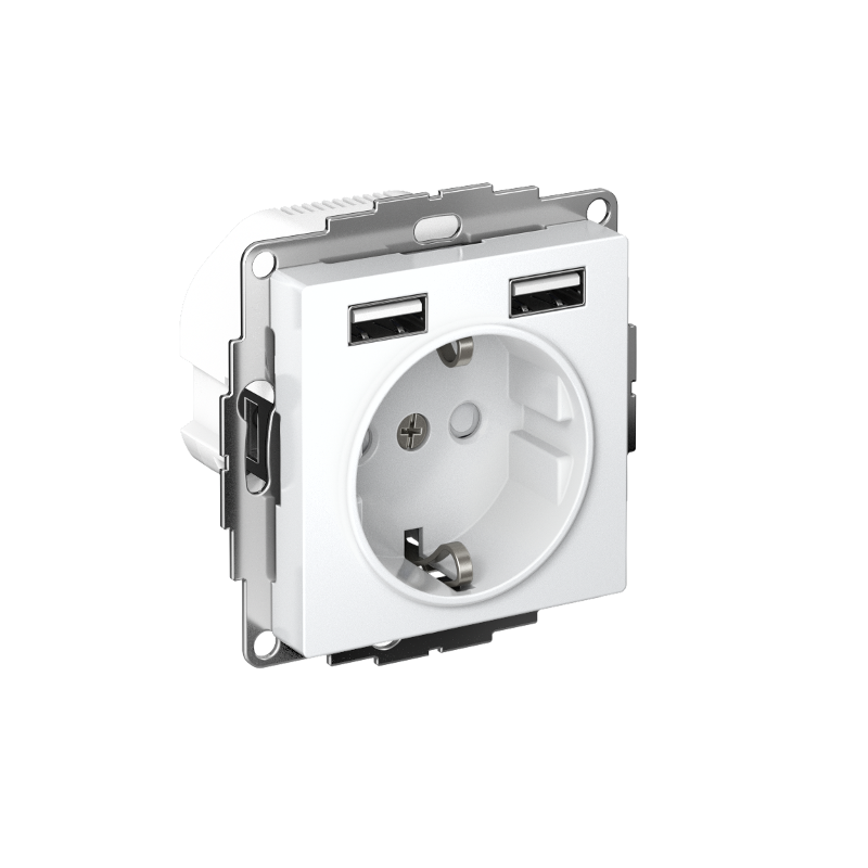 AtlasDesign Белый Розетка 16А с 2 USB A+A, 5В/2,4А, 2х5В/1,2А, механизм | ATN000130 | SE — Systeme Electric