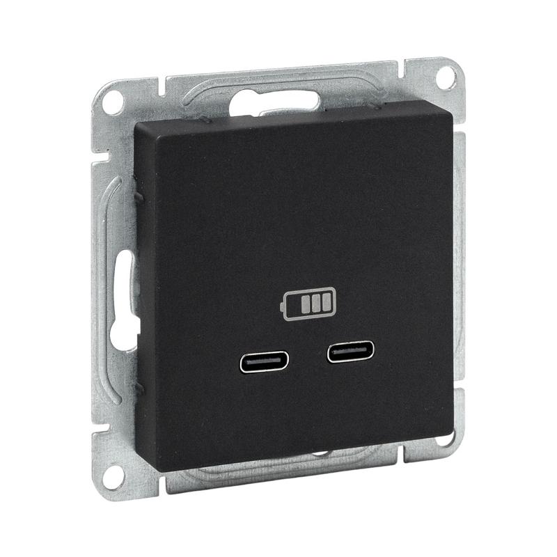 Механизм розетки USB-C - 2шт, чёрный Эпика EKF | UP1-SOB-2USBC | EKF — EKF