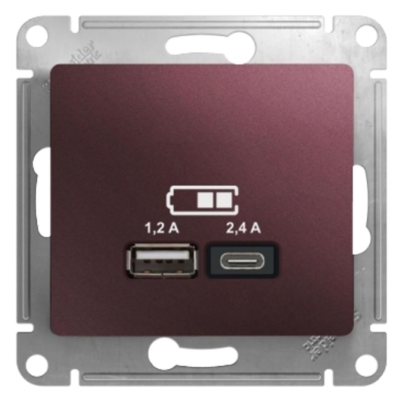 Glossa Баклажановый USB Розетка A+С, 5В/2,4А, 2х5В/1,2 А, механизм | GSL001139 | SE — Systeme Electric