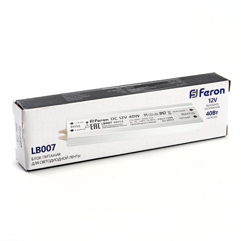 Трансформатор электронный для светодиодной ленты 40W 12V IP67 (драйвер), LB007 FERON | 48054 | FERON — миниатюра 6