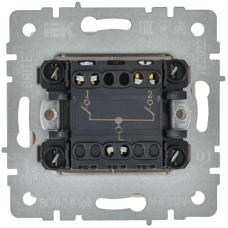 BRITE Выключатель 2-клавишный 10А ВС10-2-0-БрБ белый | BR-V20-0-10-K01-PRO | IEK — миниатюра 3